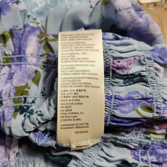 Free People Women's Size M Daphne Blouse Silver Blue Combo Smocked  Cropped 37 - Picture 10 of 13